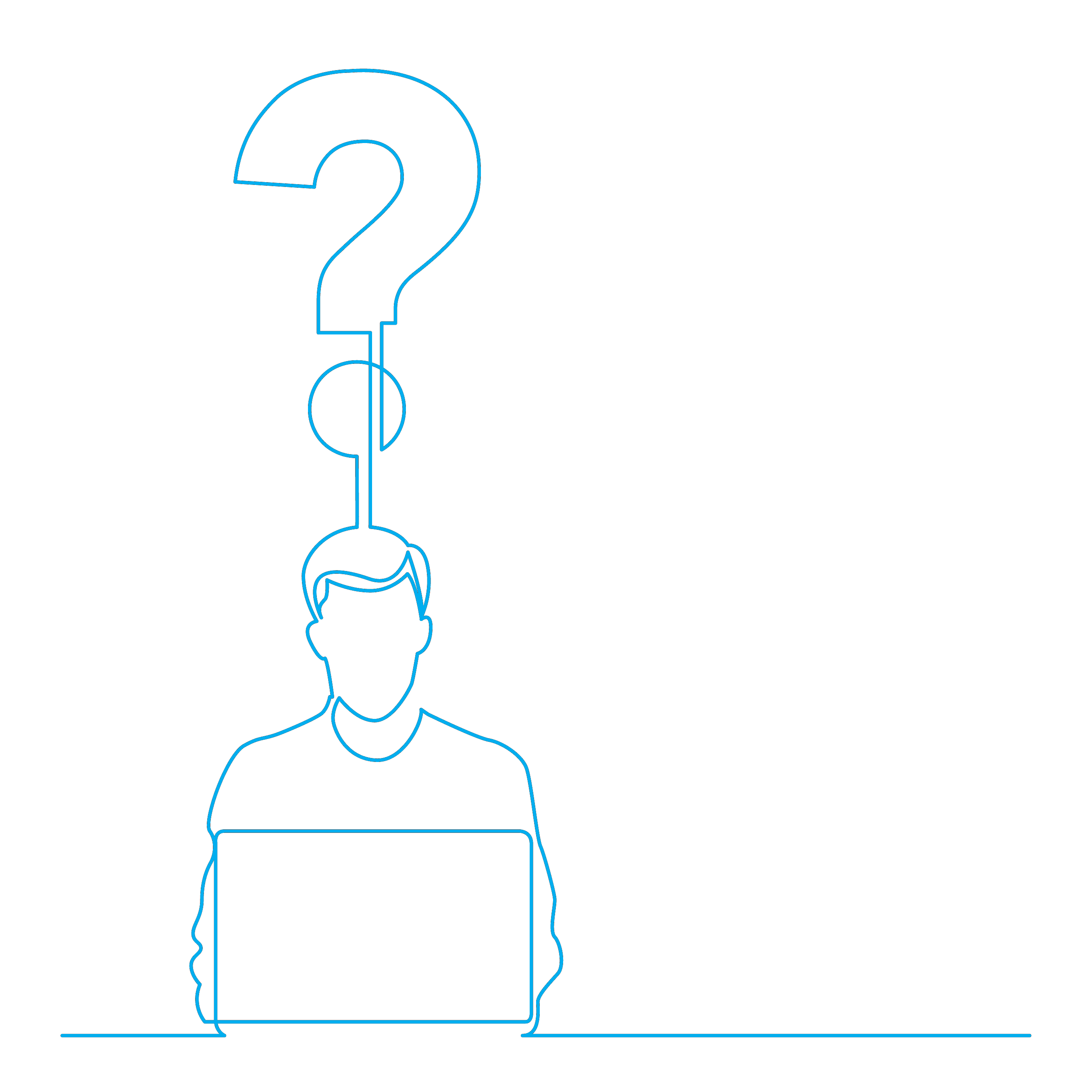 Confused man at laptop illustration